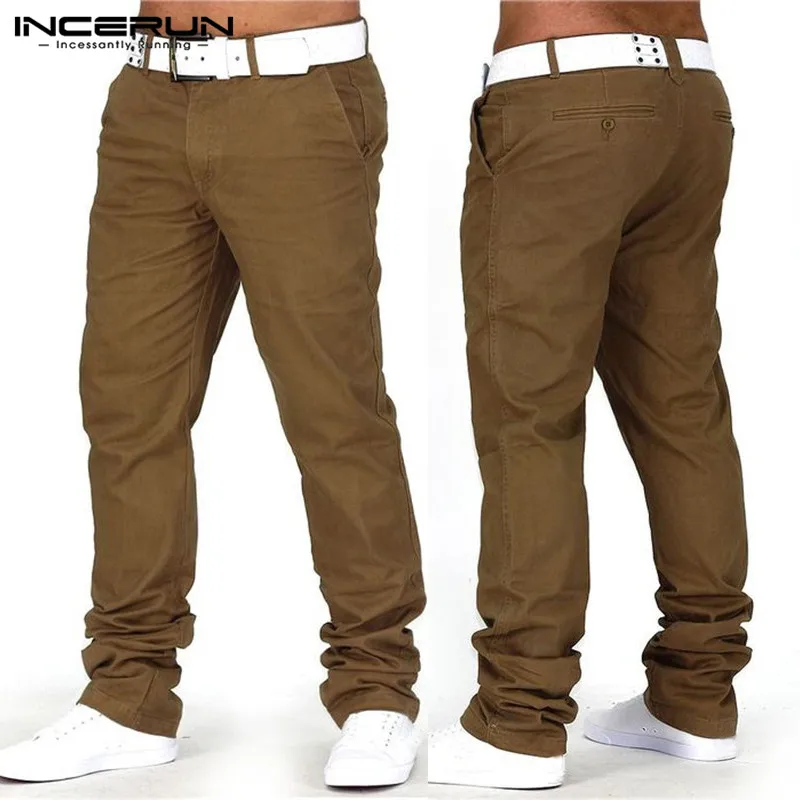 INCERUN Casual Pants Men Solid Pockets Cotton Straight