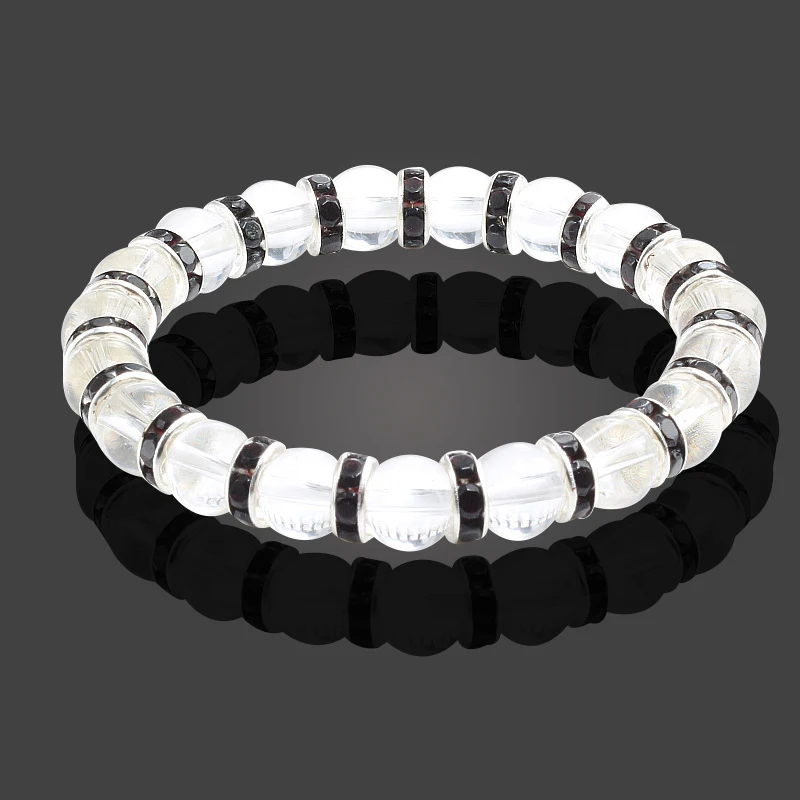 

Trendy Sliver Rhinestone Transparent Crystal Beads Charm Natural Stone Bracelet Men Women Casual Yoga Chain Ladies Luck Jewelry