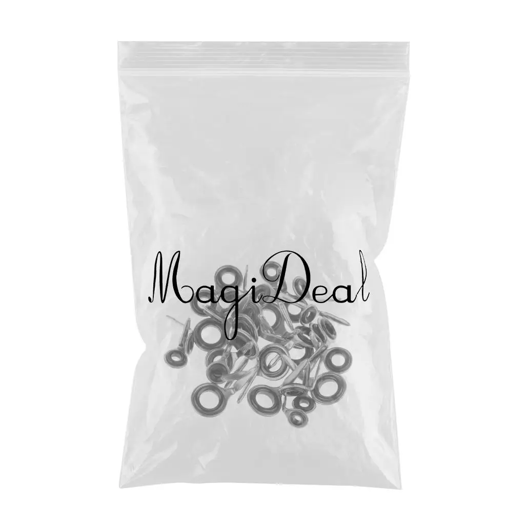 MagiDeal 40pcs Fishing Rod Guides Fishing Rod Eyes Ring Raft Line Ring DIY Fishing Rod Repair Kit Accessories