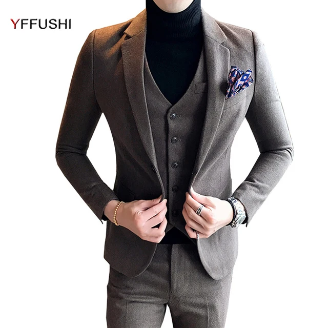 Yffushi 2018 3 Pieces Men Suit Latest Coat Pant Designs Grey Navy