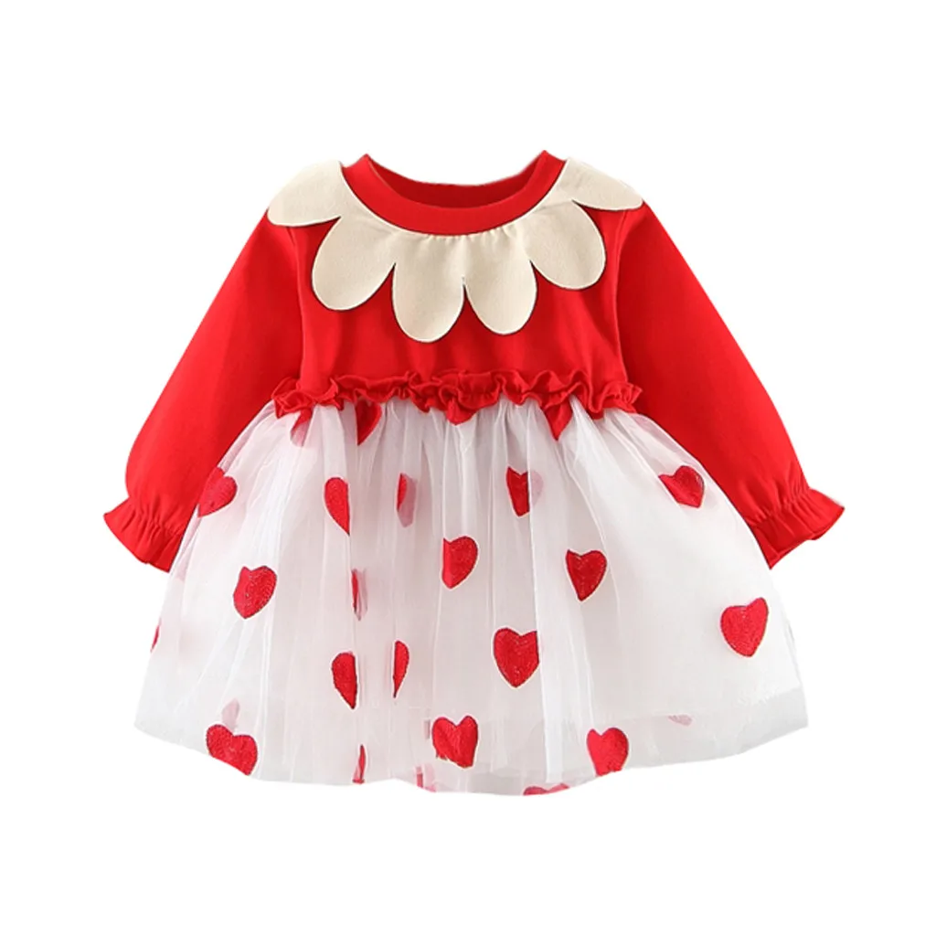

Spring Girls Baby Long Sleeve Doll Collar Princess Dress Mesh Stitching Love Print Tutu Dress Casual Outfit Kids Clothing #LR5
