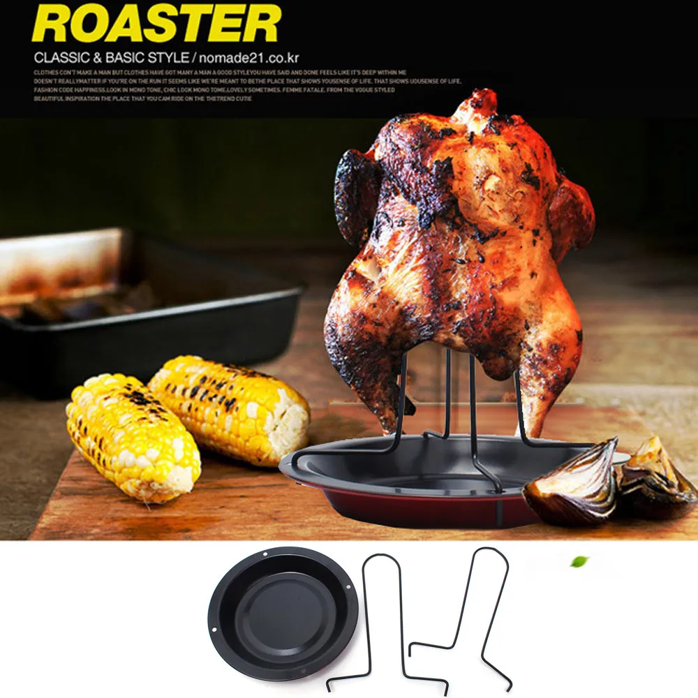 New High Quality Chicken Duck Holder Rack Grill Stand Roasting For BBQ Rib Non Stick Carbon Steel BBQ Grills Chicken Plate