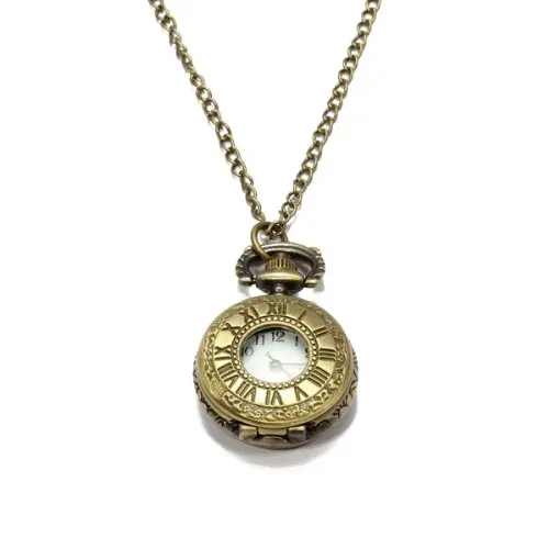 YCYC!5*Quartz Pendant Pocket Watch Chain Antique Bronze Roman Numeral Hollow Hotin Pocket & Fob