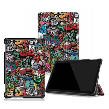 

30PCS/Lot Luxury Print Cover Stand Folding PU Leather Case For Huawei Mediapad M5 Lite 10.1 Slim Flip Covers