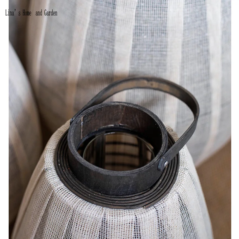 garden decor hurricane white fabric wooden lantern candle holder (3)