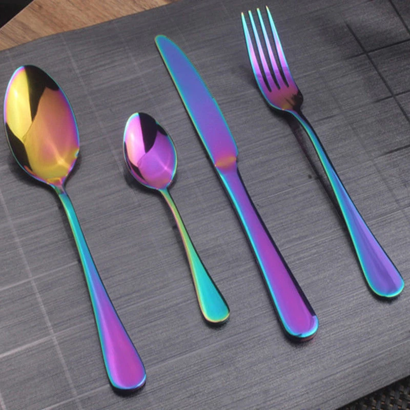 4Pcs/Set New Luxury Multicolor Rainbow Dinner Set Wedding Travel Cutlery Stainless Steel Dinner Knife Fork Scoops Silverware Set