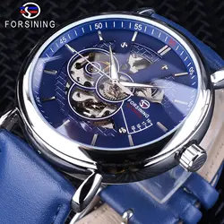 Forsining модные синие часы из натуральной кожи ремень светящиеся стрелки Для мужчин автоматического наручные часы лучший бренд роскошных Montre