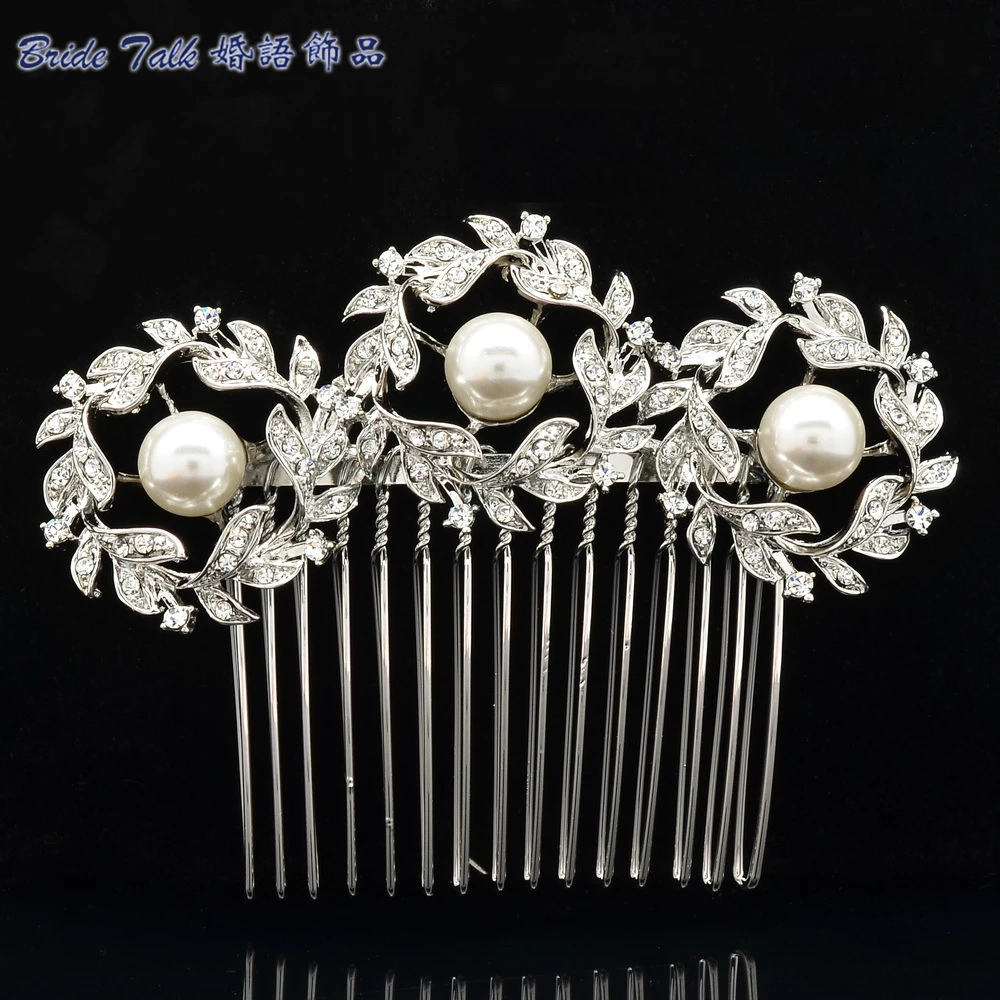 

Pearl Hair Pins Comb for Bridal Clear Rhinestone Crystal Round Flower Wedding Bridal Hair Accessories Brand Free Shipping CO1452