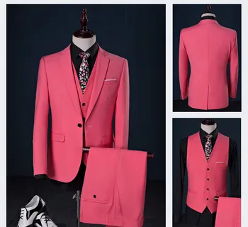 

Solid Watermelon red suits Formal Business Dress Suits Men Blazers Party Tuxedo Men's Slim Fit 3 piece suit Wedding Suit hombre