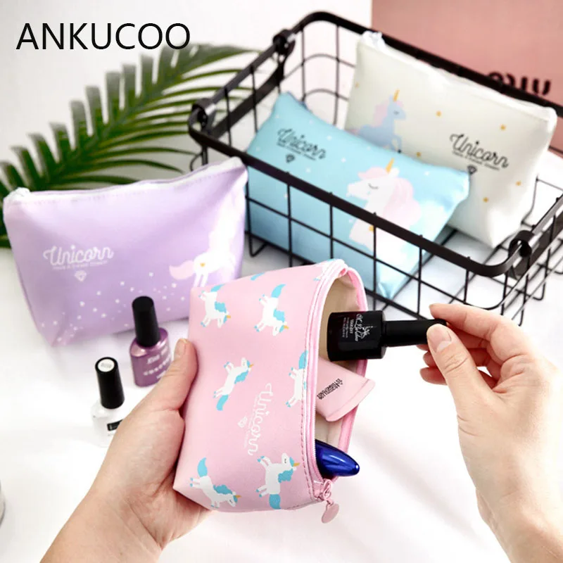 

Travel Cosmetic Bag Cartoon Unicorn Makeup Case Women Zip Hand Holding Make Up Handbag Organizer Storage Pouch Toiletry Wash Bag