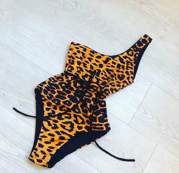 

Summer One Shoulder Sexy Bodysuit Backless Bodycon Rompers Sexy Club Women Sashes Ladies Leopard Playsuit