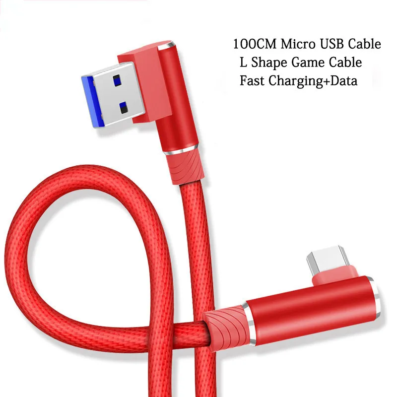 

2.4A Fast Charger Cable 1M 90 Degree Metal Braied Micro USB Game Cable For Samsung Galaxy s4 s6 s7 edge Note 4 5 J1 J3 J5 J7 C9
