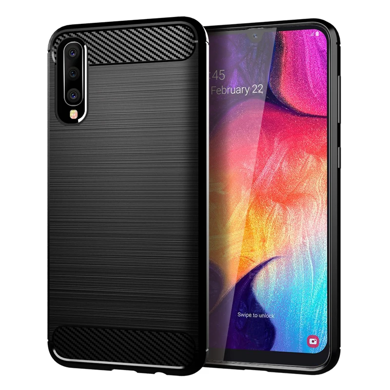 For Samsung Galaxy A50 A10 A20 A30 A40 A70 A90 Case Silicone Rugged Armor Soft Cover Carbon fiber Phone Fundas Coque |