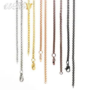 10PCS/Lot 24''(60cm) 316L Stainless Steel 2.5mm Square Rolo Chain Floating Locket Chain Floating Charm Locket Necklace Wholesale