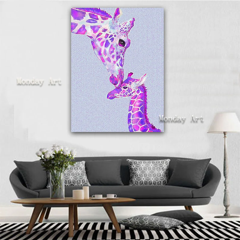 

Modern Home Decor painting Handmade Colorful kiss deer Picture Hand Painted Large Abstract Cartoon Oil Painting Canvas Wall Art