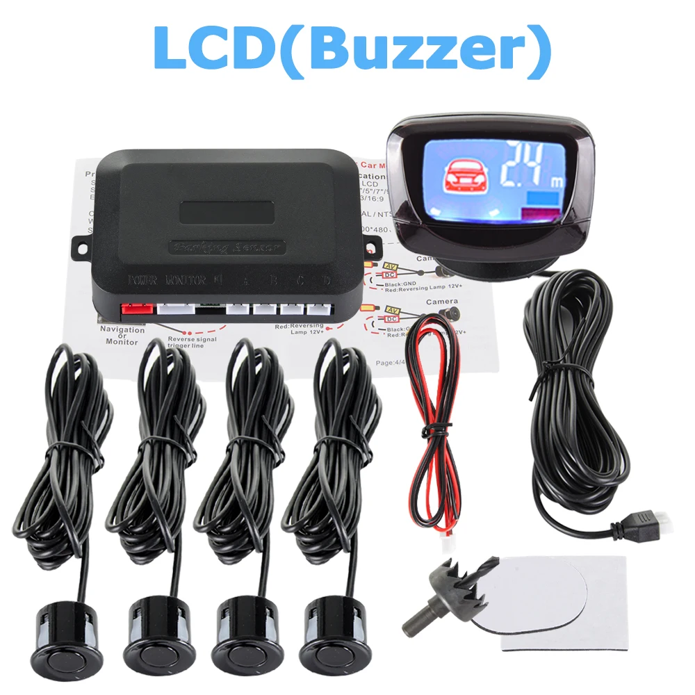 

Viecar Car Parking Sensor Kit LCD Display 4 Sensors 22mm Backlight Backup Radar Monitor System 12V 8 Colors