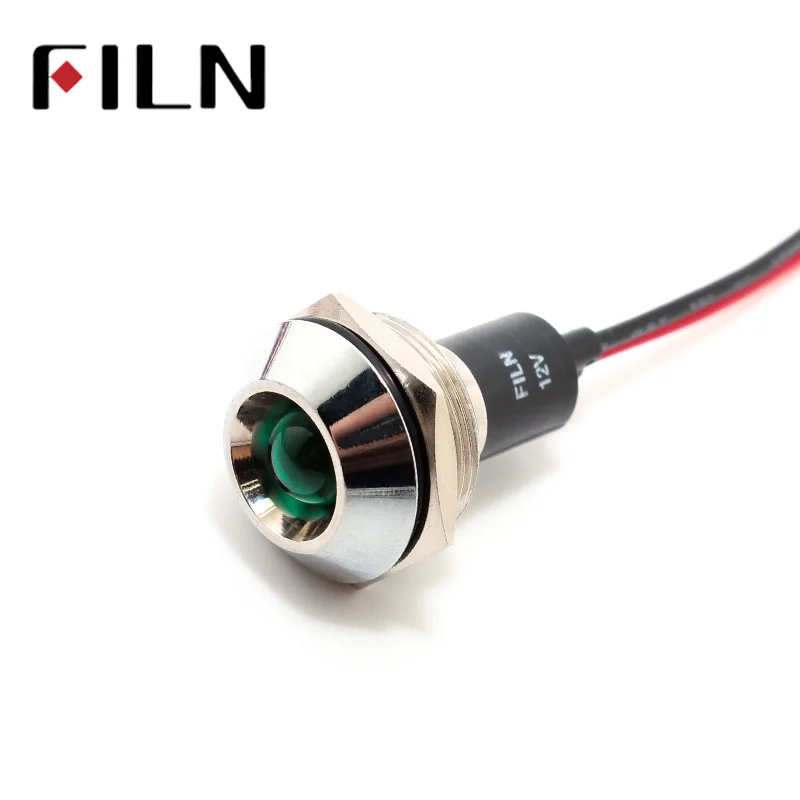 12 v Пилотная лампа 22mm FILN 6 v 24 v 110 v 220 v 36 v 48 v красный желтый синий зеленый белый Светодиодная металлическая сигнальная лампа с кабелем 20 cm