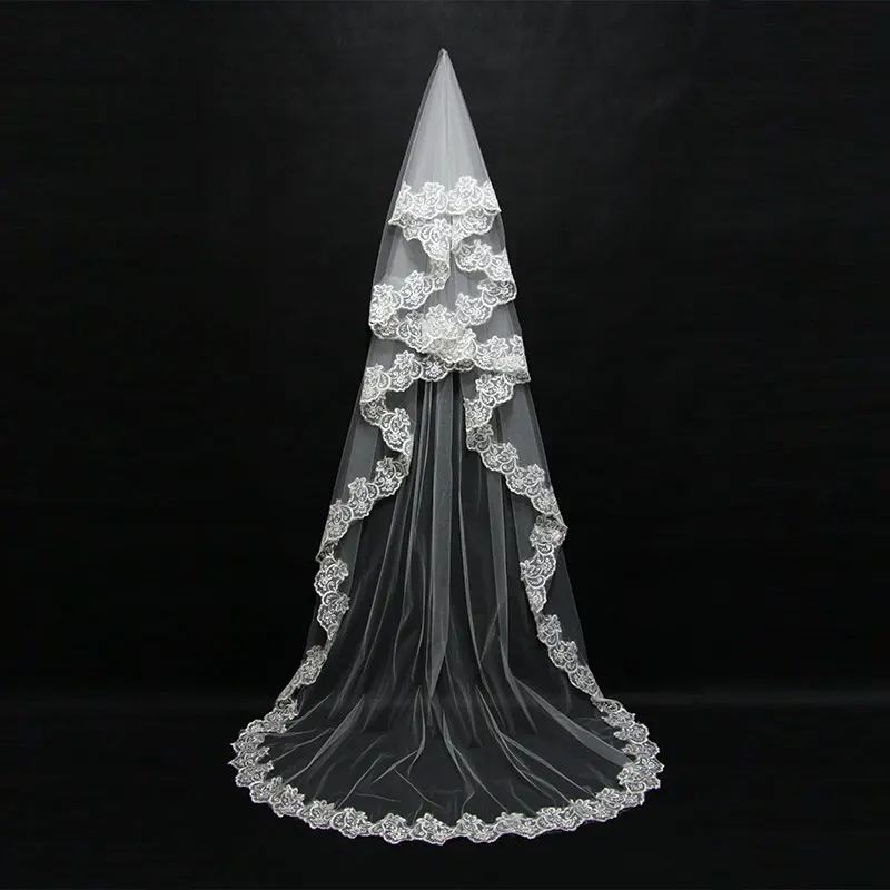 

2019 Mariage 3M One Layer Lace Edge White Ivory Catherdal Wedding Veil Long Bridal Veil Cheap Wedding Accessories Veu de Noiva