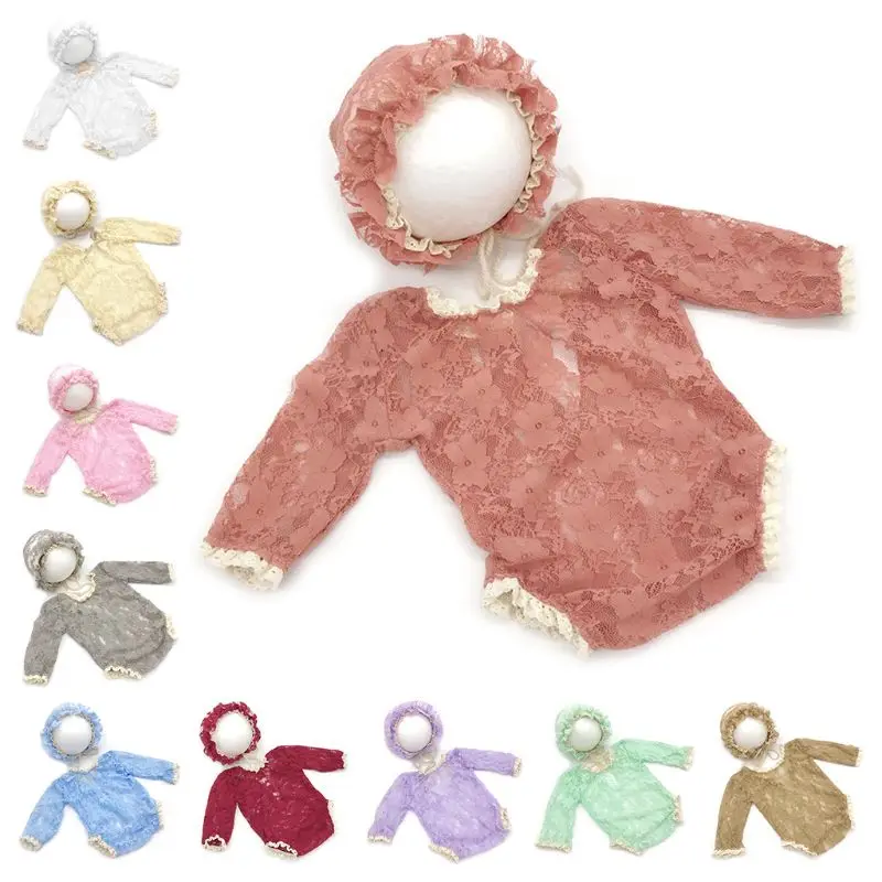 

1 Set Baby Photograph Prop Hat Jumpsuit Lace Exquisite Embroidered Newborn Girls V Back Lovely Cute Fashion Costume Kids Clothes