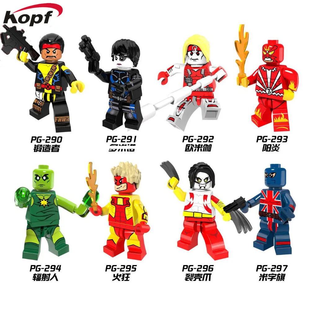

Single Sale Super Heroes Forge Pyro Domino Radioactive Man Union Jack Omega Building Blocks Christmas Toys for children PG8082