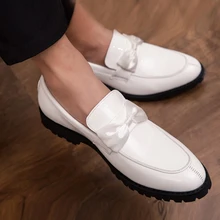 Г., мужские белые свадебные кожаные туфли с бантом Роскошные повседневные кожаные туфли в деловом стиле мужские официальные туфли на плоской подошве, лоферы