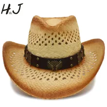 Модные женские туфли Для мужчин соломенная западная ковбойская шляпа с хип-хоп панк кожа повязка на голову ручной работы ткань сомбреро в ковбойском стиле джаз шляпа Размеры 58 см A0138