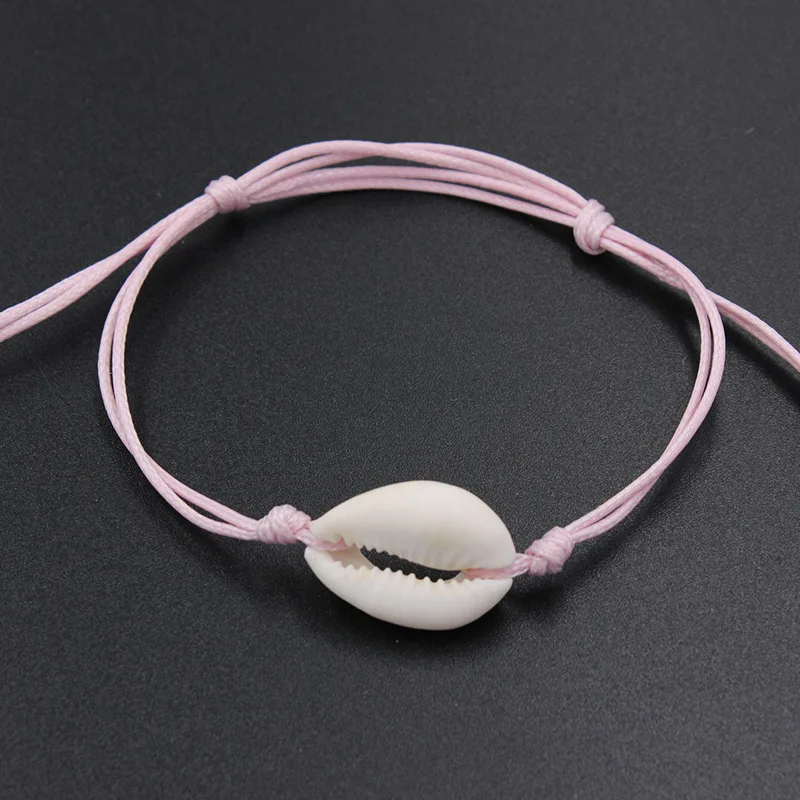 Женский браслет с подвеской Cowrie черный нитью из веревки летняя бижутерия в