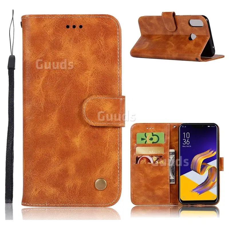 Luxury Retro Leather Wallet Case for Asus ZenFone 5Z ZS620KL - Golden