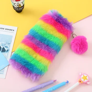 

Cute Plush School Pencil Case Rainbow Pencilcase for Girls Large Big Pen Bag Stationery Pouch Box gift school Supplies