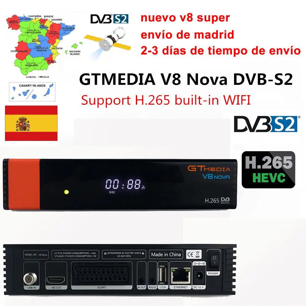 Receptor Gtmedia V8 Nova built-in WIFI power by freesat v8 super DVB-S2 1 Year Cccam Cline for 1 Year TV Box Same as V9 Super