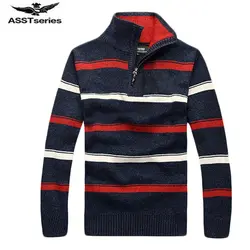 Бесплатная доставка Новинка осенние и зимние Мода 2015 бренд мужской свитер толстый свитер мужчин Тонкий полосатый свитер с высоким воротом