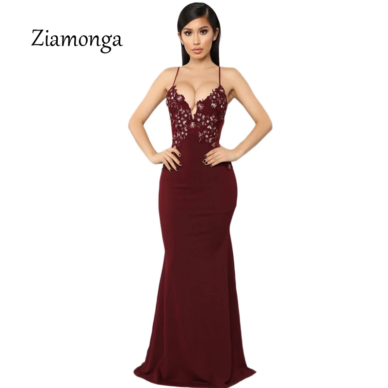 

Ziamonga Long Summer Floral Lace Dress Women Backless Bodycon Sexy Simple Elegant Prom Evening Party Wedding Maxi Dress Gown