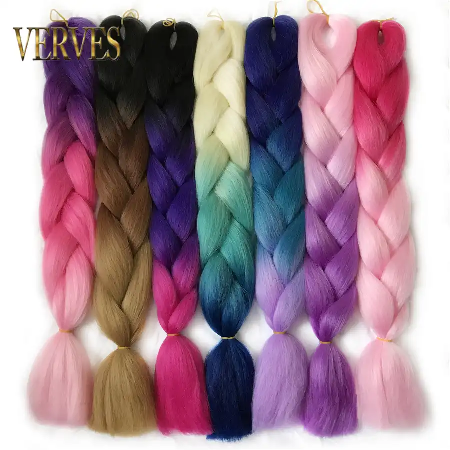 VERVES плетеные волосы 1 шт. 24 \'\'большие синтетические косы 100 г/шт., вязанные волосы с эффектом омбре, высокотемпературное волокно для наращивания волос - изображение