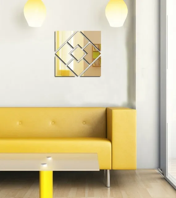 Free shipping DIY square mirror sticker cut out shapes assemble , wall