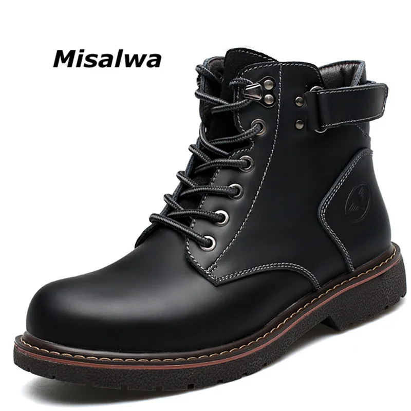 

Misalwa New Handicraft Winter Boots For Men Keep Warm Natural Leather Antiskid Work Boot Mens Casual Boy Gentlemen Military Boot
