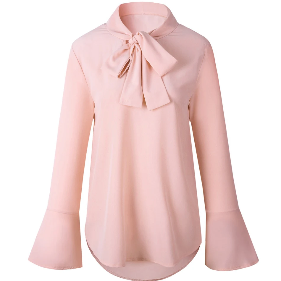 

Bow Tie Neck Long Sleeve Shirts Women Tops Office Work Slim Bottoming Shirt Spring Autumn Chiffon Blouses Yellow Black Blusas