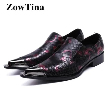 

Vintage Purple Leather Men Oxford Shoes Slip On Fashion Business Wedding Flats Shoes Metal Pointed Toe Formal Dress Work Shoes
