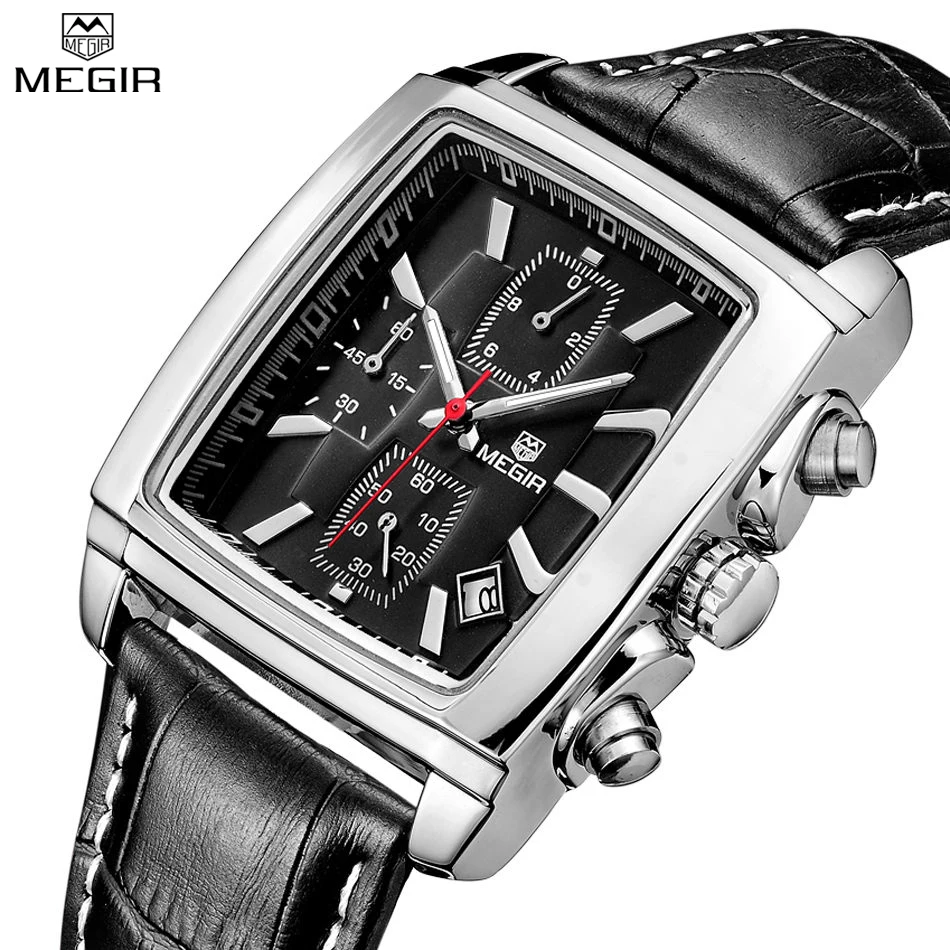 MEGIR Chronograph Multifunction Watch Men s Leather Luxury Top Brand Military Quartz Waterproof Watches Relogio Masculino