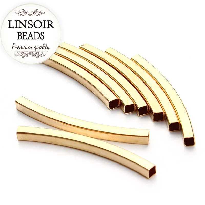 

30pcs/lot Gold Color Smooth Square Brass Curved Tube Spacer Beads Tube Connectors 40x2mm for Necklace Bracelet Jewelry Making