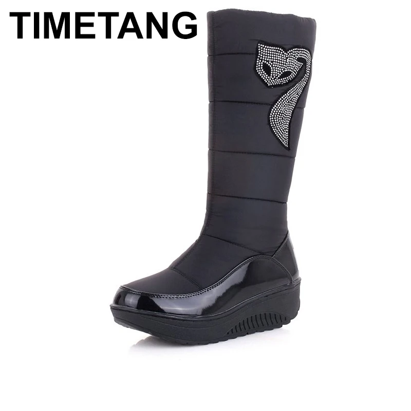 

TIMETANG 2018 new winter Russia keep warm snow boots Waterproof shoes platform down winter boots Rhinestone high boots E165