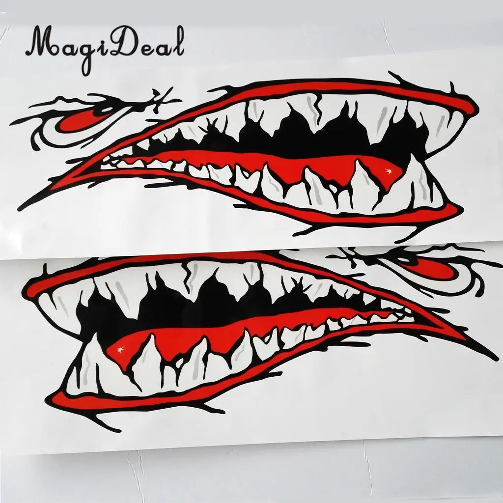 MagiDeal 2x Shark Teeth Mouth Decal Stickers Kayak Canoe Jet Ski Hobbie Ocean Boat + White Anchor Floating Key Ring Key Float