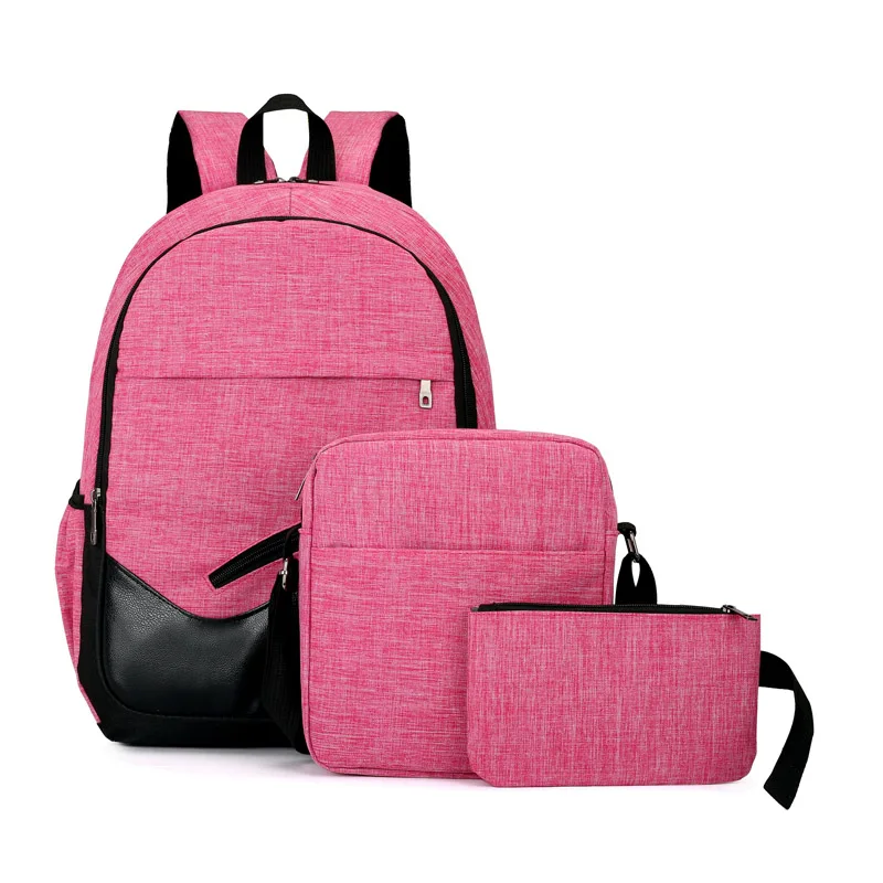 3Pcs/Lot School Backpack For Teenager Fashion School Bag Shoulders Bags Large Capacity Durable Oxford SchoolBag Backpack Mochila - Цвет: Hard Pink