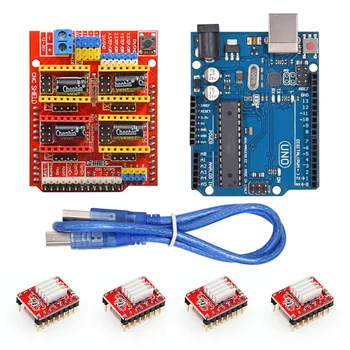 

CNC Shield Expansion Board V3.0 +UNO R3 Board + A4988 Stepper Motor Driver With Heatsink Kits
