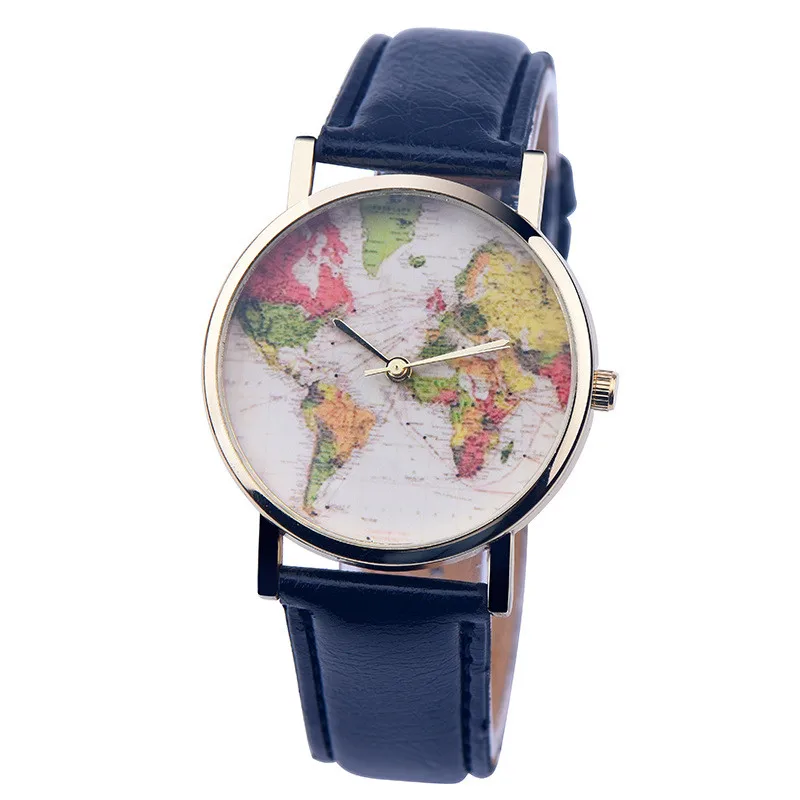 

NEW Fashion colorful Women World Map Watch Casual Men Vintage Quartz Watch Gift Leather WristWatches female Relogio Feminino