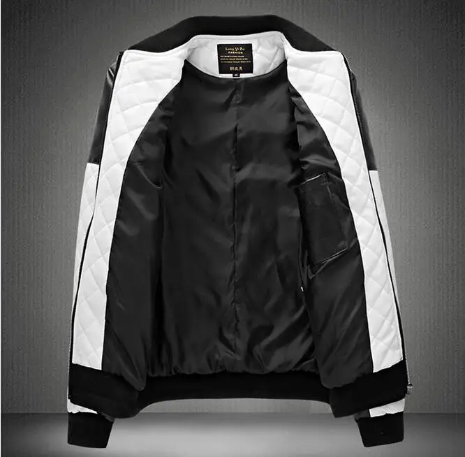 Новая VXO мужская куртка из искусственной кожи, мужская куртка, зимняя брендовая кожаная черная и белая куртка, Модная тонкая клетчатая куртка