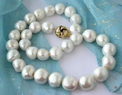

FREE SHIPPINGbig 17" 15mm baroque white freshwater pearl necklace AAA