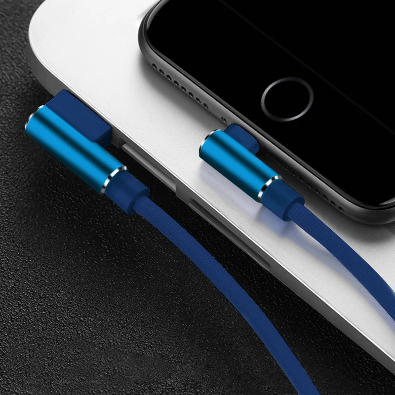 1 м 2 м 3 м 90 градусов данных USB зарядное устройство кабель для iPhone X Xs Max XR 6 s 6s 7 8 Plus 5S SE iPad двойной локоть быстрой зарядки длинный провод - Цвет: Синий