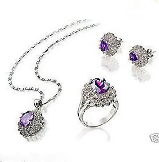 

Jewelry Amethyst inlay zircon necklace pendant earrings ring set 5.23