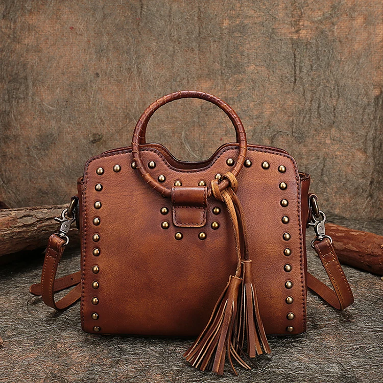 Ретро Дамская сумка, кожаные сумки на ремне, ручная работа, натуральная кожа, круговое кольцо, ручка, сумка-мессенджер, женские седельные сумки