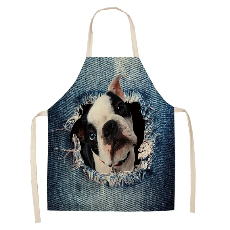 

1Pcs Cat Dog Pattern Kitchen Aprons Unisex Dinner Party Cooking Bibs Funny Pinafore Cleaning Tools Cotton Linen 53*65cm A1118